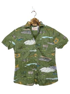 Kahala Hawaiian Shirt Haleakala Home Green Short Sleeve Button Up Small